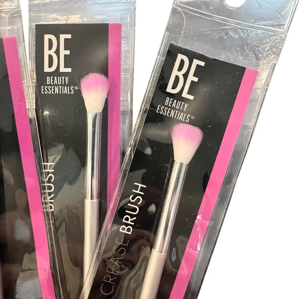 Beauty Essentials Makeup Brush 3 Pc Eye Crease Eyeshadow Pink Tipped Bristle NEW